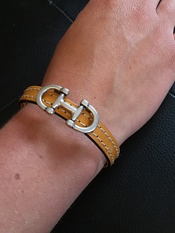Bracelet moutarde cuir et plaqué argent. Plusieurs coloris de cuir