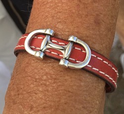 Bracelet cuir mors plaque argent