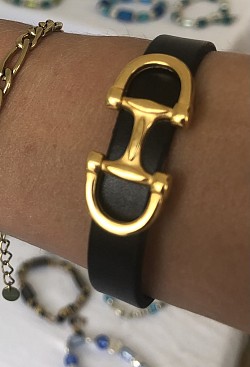 Bracelet cuir mors plaqué doré